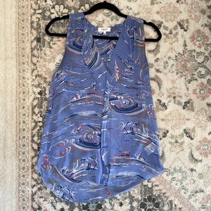 Aritzia Babaton sheer silk blue pattern blouse